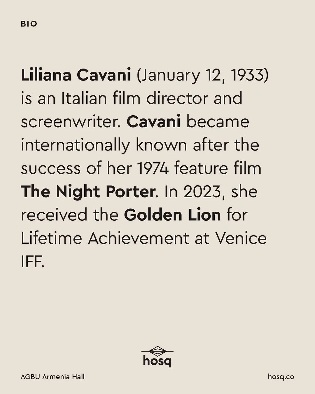 Liliana Cavani: Lecture and Screening — The Night Porter