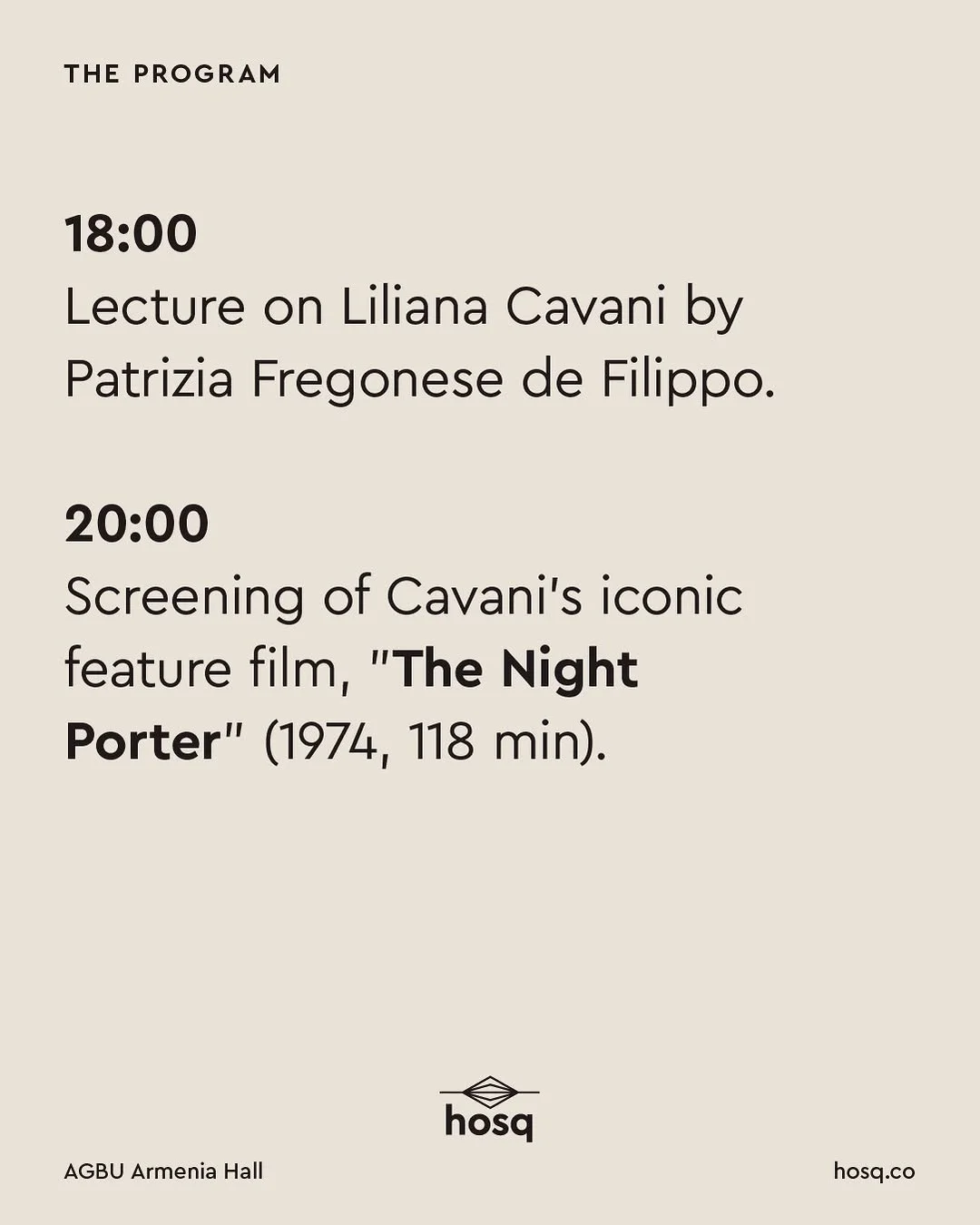 Liliana Cavani: Lecture and Screening — The Night Porter
