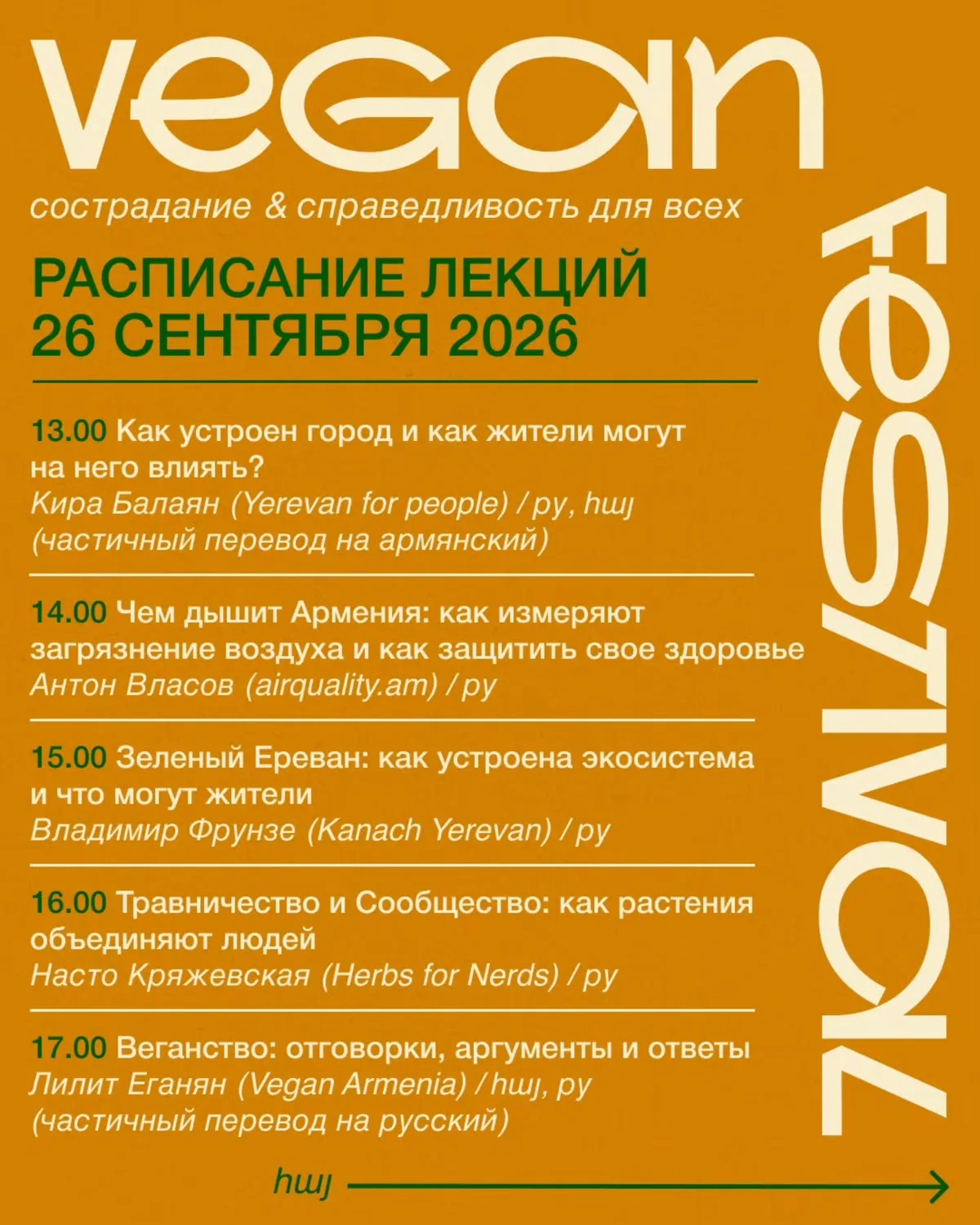 Vegan Festival: Դասախոսությունների ծրագիր