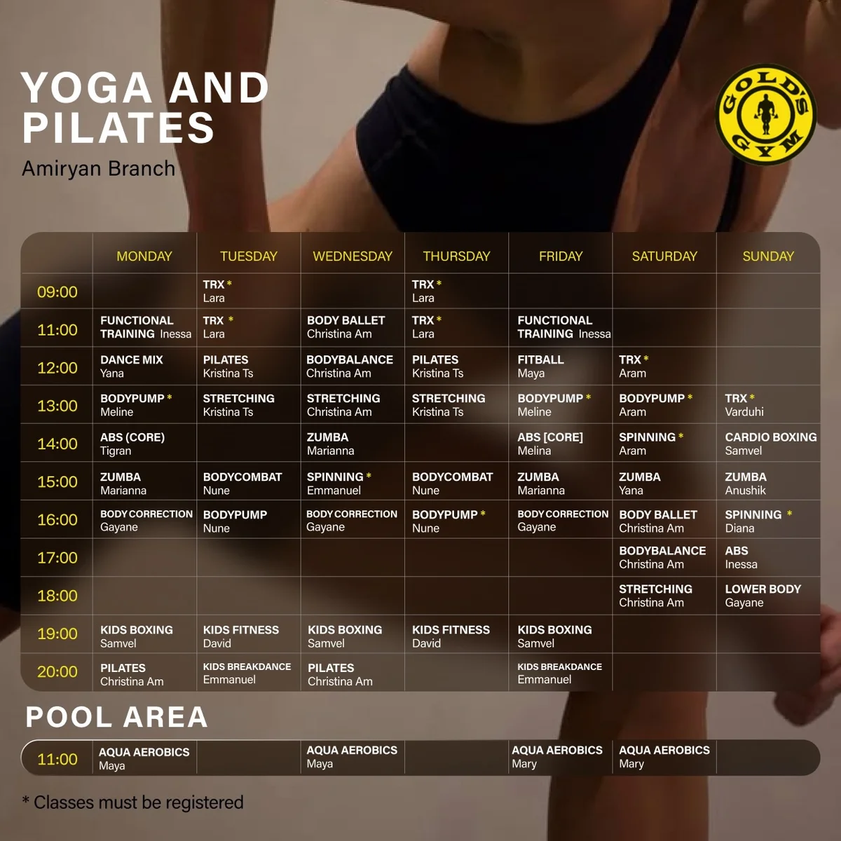 Gold's Gym Group Classes Schedule: Amiryan